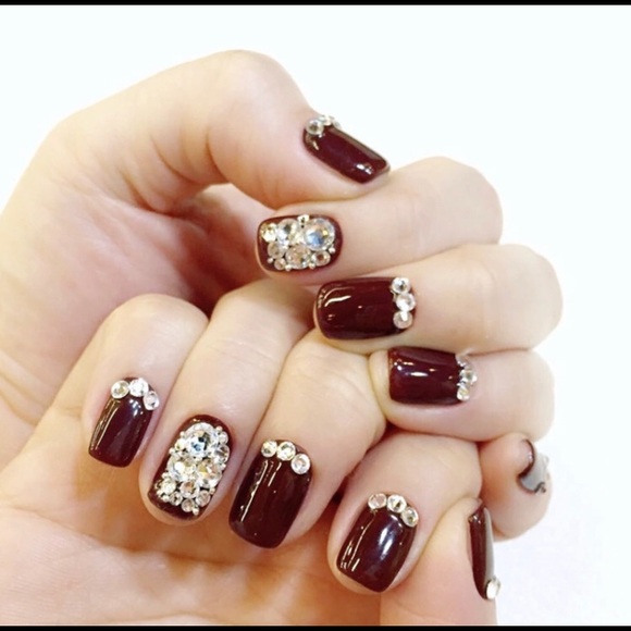 Other - *SOLD*Burgundy and Rhinestone Fake Press On Nails